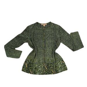 Pleat Pleat by Rafael Stretch Button Cardigan Sz S Greens & Yellow #213J